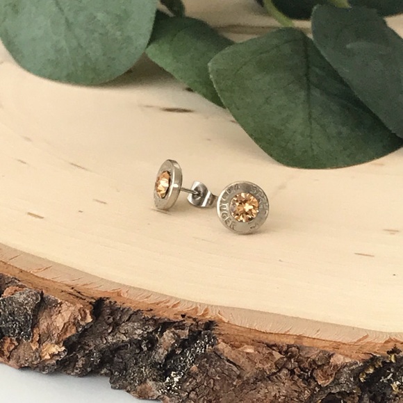 9mm Bullet Earrings - Light Golden Topaz - Picture 2 of 2
